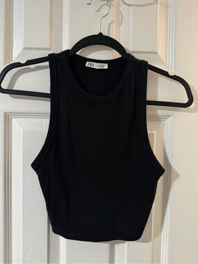 Zara Black Ribbed Cropped Tank